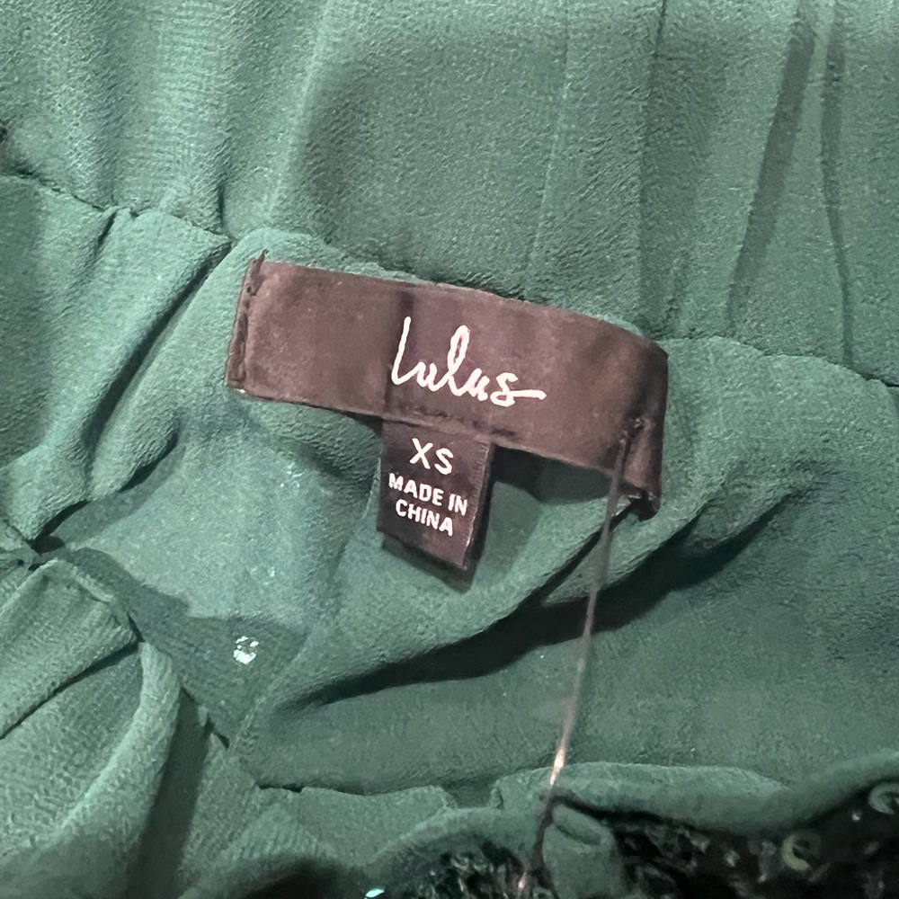 Lulu's Emerald Green Sequin Wide Leg Jumpsuit Pants - Picture 7 of 7